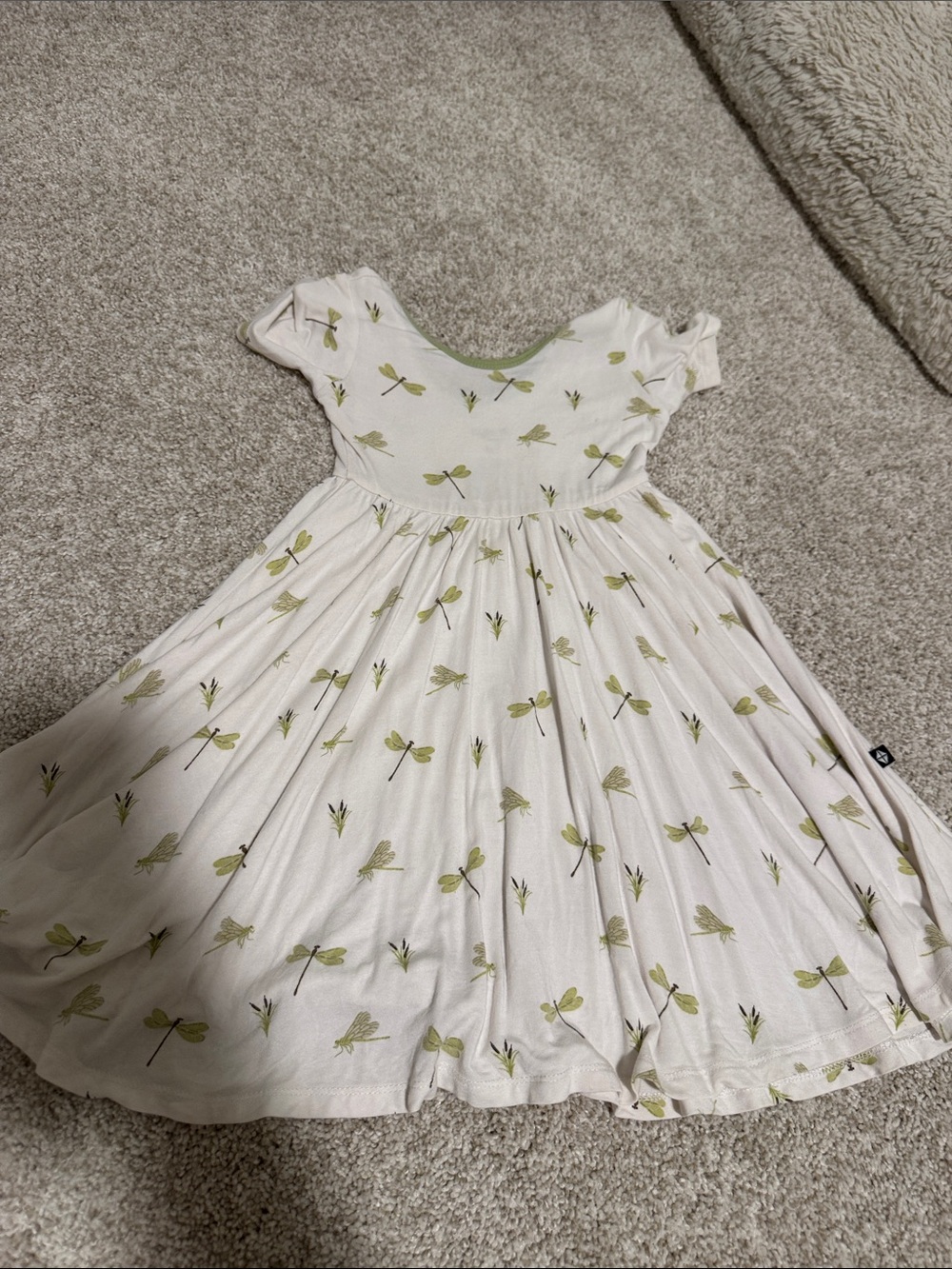 Kyte BABY White Dress with Light Green Dragonfly Print